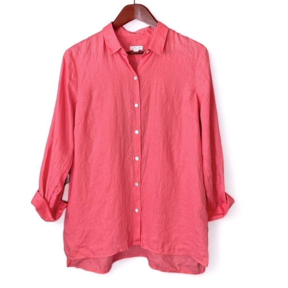 NWOT J.Jill Coral Love Linen Essential Button Down Collared Shirt Size Medium - Picture 2 of 7
